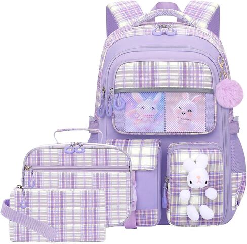 3pcs Girls Backpack With Lunch Box & Pencil Case,Cute Rabbit Kids School Backpack Set For Kindergarten & Elementary School (Style B Purple-16.5in) in Saudi Arabia