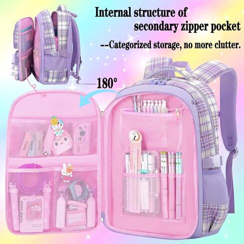 3pcs Girls Backpack With Lunch Box & Pencil Case,Cute Rabbit Kids School Backpack Set For Kindergarten & Elementary School (Style B Purple-16.5in) in Saudi Arabia