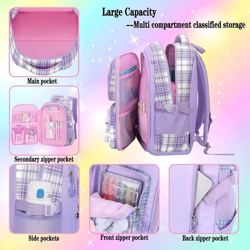3pcs Girls Backpack With Lunch Box & Pencil Case,Cute Rabbit Kids School Backpack Set For Kindergarten & Elementary School (Style B Purple-16.5in) in Saudi Arabia