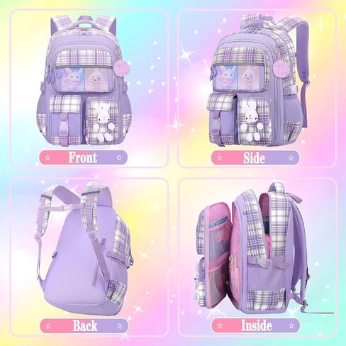 3pcs Girls Backpack With Lunch Box & Pencil Case,Cute Rabbit Kids School Backpack Set For Kindergarten & Elementary School (Style B Purple-16.5in) in Saudi Arabia