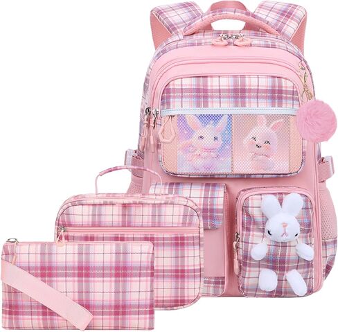 3pcs Girls Backpack With Lunch Box & Pencil Case,Cute Rabbit Kids School Backpack Set For Kindergarten & Elementary School (Style B Purple-16.5in) in Saudi Arabia