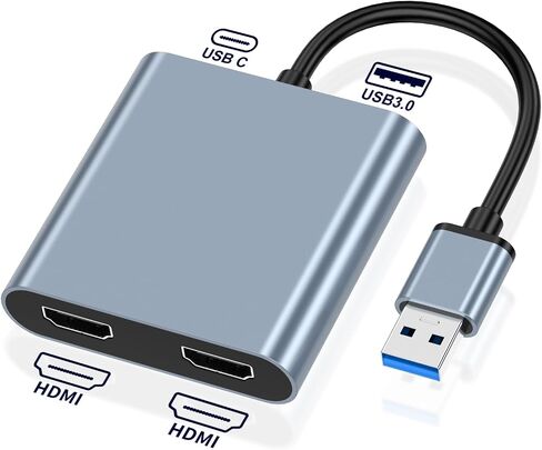 USB 3.0 to Dual Hdmi Adapter for 2 Monitors 1080p, SZYCD USB3.0 External Graphics Card with USB3.0 Data PD Charging, Supports Windows 7/8/10/11, Mac OS, Need Install Driver (USB3.0 to 2*HDMI) in Saudi Arabia