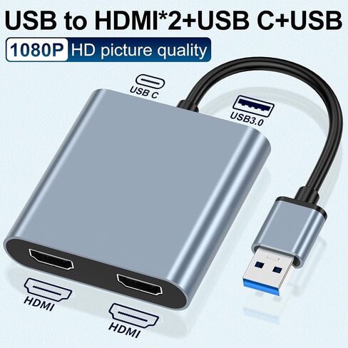 USB 3.0 to Dual Hdmi Adapter for 2 Monitors 1080p, SZYCD USB3.0 External Graphics Card with USB3.0 Data PD Charging, Supports Windows 7/8/10/11, Mac OS, Need Install Driver (USB3.0 to 2*HDMI) in Saudi Arabia