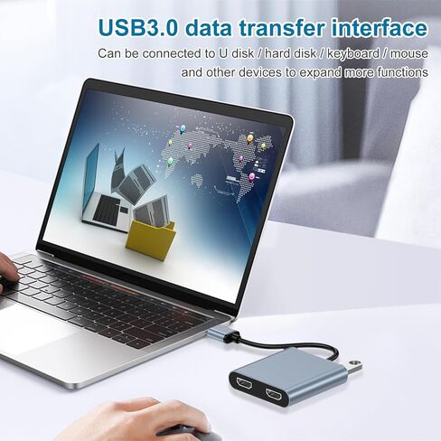 USB 3.0 to Dual Hdmi Adapter for 2 Monitors 1080p, SZYCD USB3.0 External Graphics Card with USB3.0 Data PD Charging, Supports Windows 7/8/10/11, Mac OS, Need Install Driver (USB3.0 to 2*HDMI) in Saudi Arabia