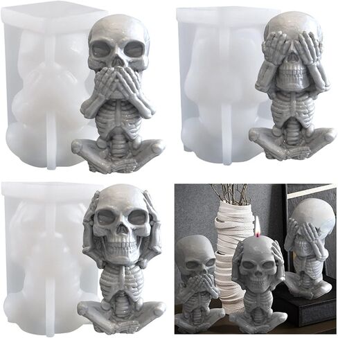 3D Skull Silicone Candle Mold, Skeleton Epoxy Resin Casting Mold,Silicone Soap Molds Chocolate Candy Cake Decor Plaster Clay Mould (Not Speak) in Saudi Arabia