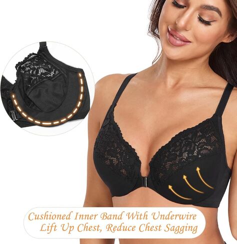 HACI Full Coverage Front Closure Bra Plunge V Neckline Racerback Plus Size Non Padded Underwire Everyday Bras in Saudi Arabia