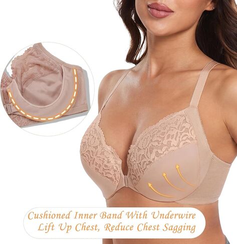 HACI Full Coverage Front Closure Bra Plunge V Neckline Racerback Plus Size Non Padded Underwire Everyday Bras in Saudi Arabia