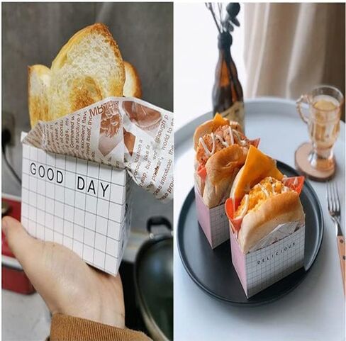 XIZHI 50-Pack Sandwich Take Out Boxes（5.2"*2.7"*2.7" /L*H*W ） Paper Sandwich Cake Box Take Out Food Containers for Toast, Donuts, Sandwiches, Burgers Take Away,Lattice in Saudi Arabia