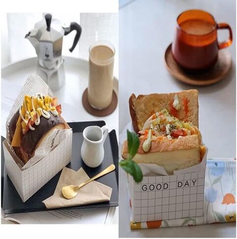 XIZHI 50-Pack Sandwich Take Out Boxes（5.2"*2.7"*2.7" /L*H*W ） Paper Sandwich Cake Box Take Out Food Containers for Toast, Donuts, Sandwiches, Burgers Take Away,Lattice in Saudi Arabia