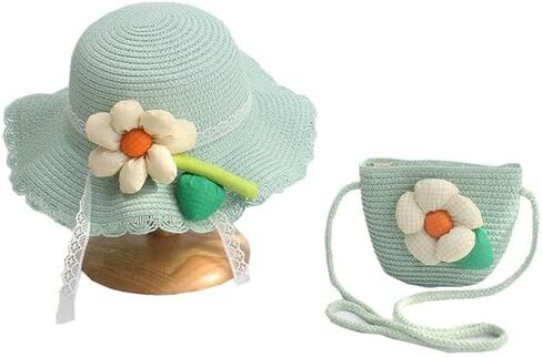 Off White Sunflower Cute Straw Hats Girls Kids Sun Hats Summer Beach Hats Small Straw Woven Purse Hat Bag Sets in Saudi Arabia