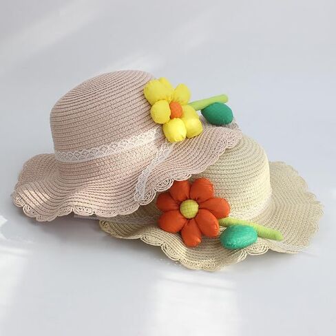 Off White Sunflower Cute Straw Hats Girls Kids Sun Hats Summer Beach Hats Small Straw Woven Purse Hat Bag Sets in Saudi Arabia