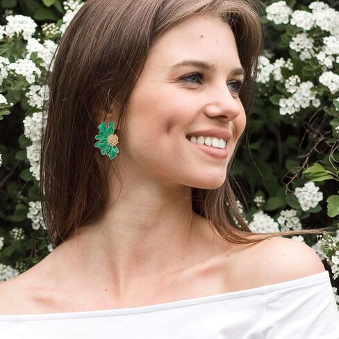 Flower Stud Earrings for Women Green Flower Earrings Large Floral Earrings Big Flower Stud Earrings Jewelry Gift for Girls in Saudi Arabia