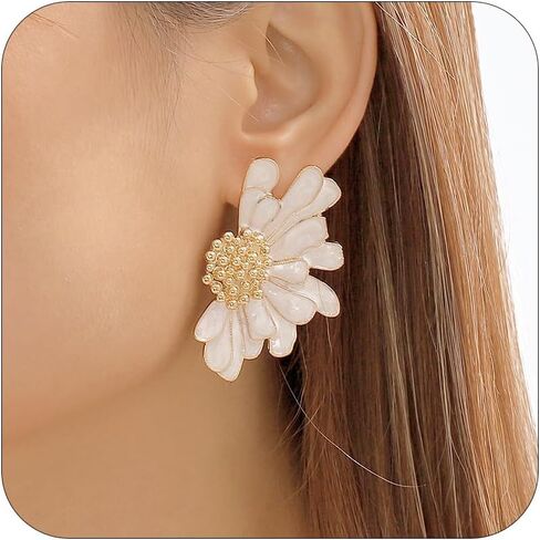 Flower Stud Earrings for Women Green Flower Earrings Large Floral Earrings Big Flower Stud Earrings Jewelry Gift for Girls in Saudi Arabia