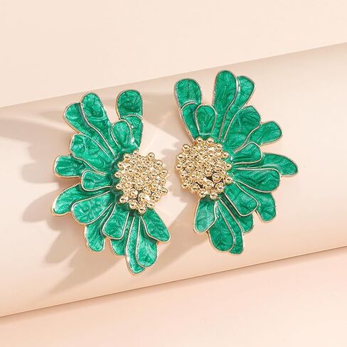 Flower Stud Earrings for Women Green Flower Earrings Large Floral Earrings Big Flower Stud Earrings Jewelry Gift for Girls in Saudi Arabia