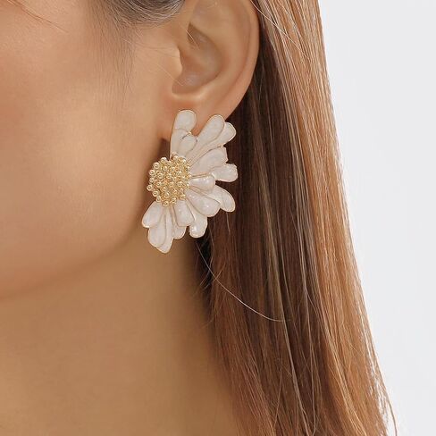 Flower Stud Earrings for Women Green Flower Earrings Large Floral Earrings Big Flower Stud Earrings Jewelry Gift for Girls in Saudi Arabia