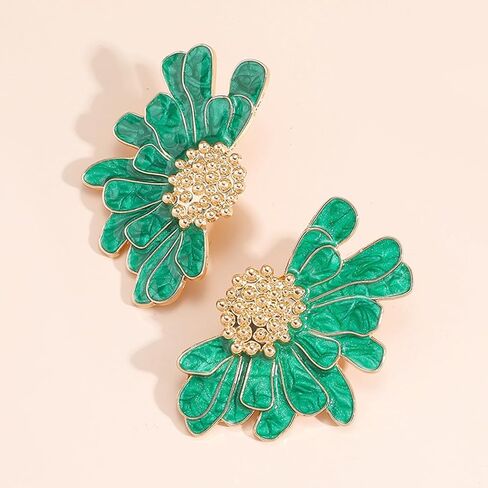 Flower Stud Earrings for Women Green Flower Earrings Large Floral Earrings Big Flower Stud Earrings Jewelry Gift for Girls in Saudi Arabia