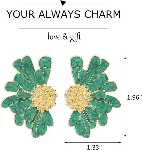 Flower Stud Earrings for Women Green Flower Earrings Large Floral Earrings Big Flower Stud Earrings Jewelry Gift for Girls in Saudi Arabia