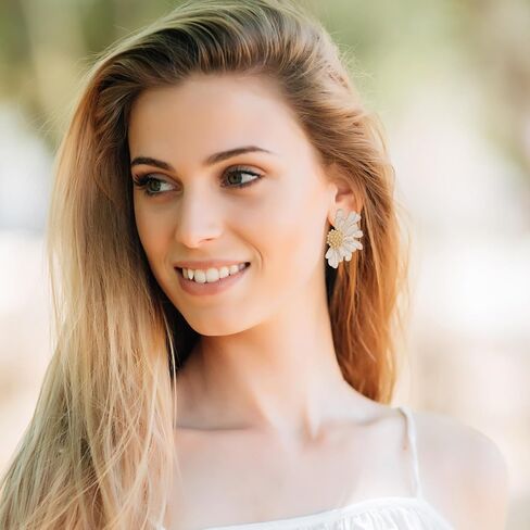Flower Stud Earrings for Women Green Flower Earrings Large Floral Earrings Big Flower Stud Earrings Jewelry Gift for Girls in Saudi Arabia