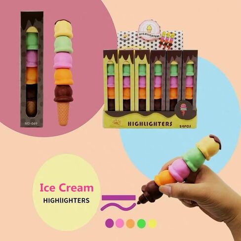 مجموعة من 2/10 قطع من أقلام التحديد الملونة على شكل آيس كريم، مجموعة أقلام تحديد باستيل صغيرة لطيفة، أقلام تحديد قابلة للتكديس، أقلام كاواي للأطفال والطلاب الذين يكتبون جرافيتي واللوازم المكتبية المدرسية in Kuwait