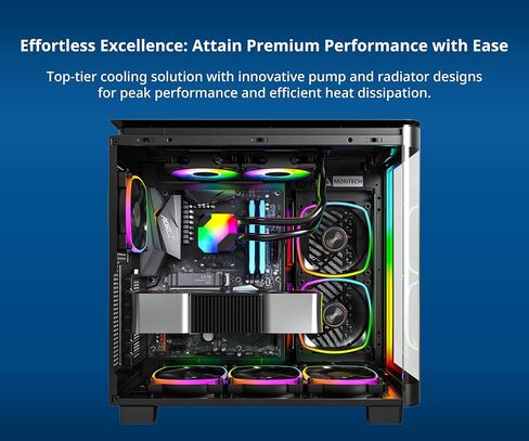 MONTECH HyperFlow ARGB 360 - AIO CPU Liquid Cooler, Intel&AMD Compatible, Chart-Topping Performance, Enhanced 3100RPM Water Pump Design, 3X Metal Pro 12 ARGB Ultimate Cooling Fans - Black in Saudi Arabia