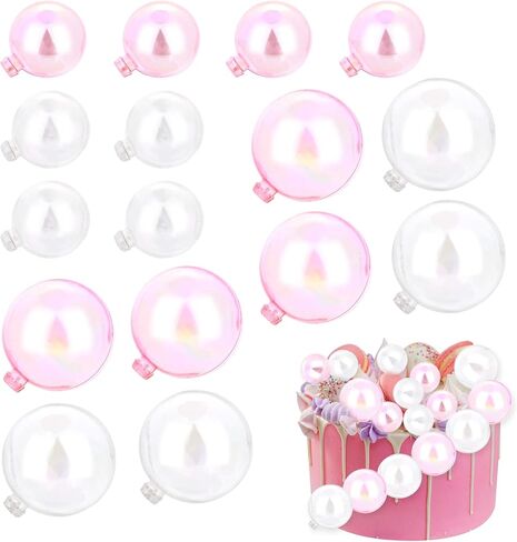 16 Pieces Balls Cake Toppers, Mini Bubble Balls Cake Topper Diy Cupcake Cake Pearl Insert Mini Balloon Cupcake DIY Decoration for Wedding Anniversary Graduation Birthday Cake Party Decorations in Kuwait