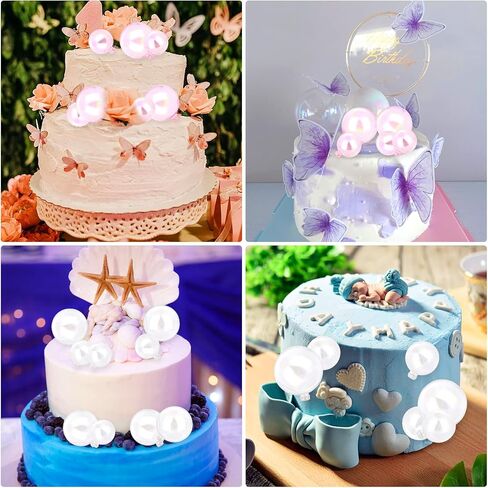 16 Pieces Balls Cake Toppers, Mini Bubble Balls Cake Topper Diy Cupcake Cake Pearl Insert Mini Balloon Cupcake DIY Decoration for Wedding Anniversary Graduation Birthday Cake Party Decorations in Kuwait