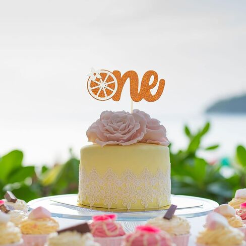 1Pc Lemon 1st Birthday Cake Topper Glitter Lemon One Cake Pick Fruit Theme Lemonade First Birthday Cake Decorations for Lemon Theme Baby Shower Boys Girls 1st Birthday Party Supplies in Kuwait