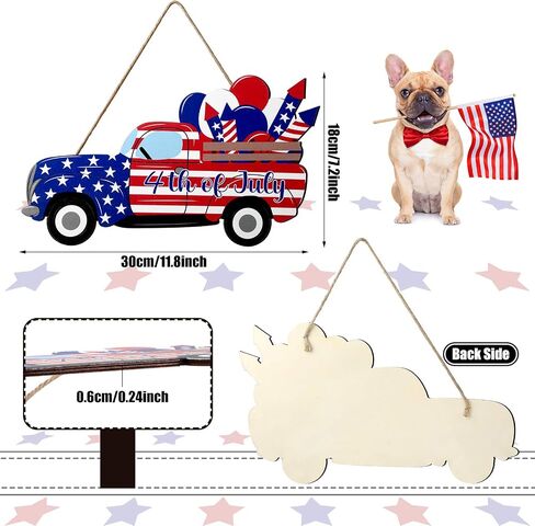 4th of July Hanging Sign Independence Day Decoration American Flag Truck Decor Door Sign Wooden Hanging Truck Sign Plaque Decor for Room Front Door Porch, 11.8 x 4.8 Inch in Saudi Arabia