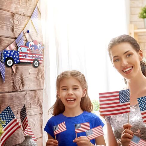 4th of July Hanging Sign Independence Day Decoration American Flag Truck Decor Door Sign Wooden Hanging Truck Sign Plaque Decor for Room Front Door Porch, 11.8 x 4.8 Inch in Saudi Arabia