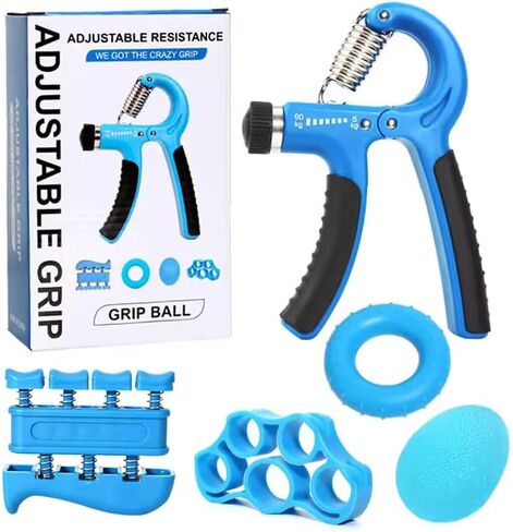 Hand Grip Strengthener Exercise Kit with 5 Pieces, Hand Exerciser for Men Women, Power Hand Grip Trainer, Finger Stretcher, Grip Ring, Stress Relief Ball, for Grip Strength Training in Saudi Arabia
