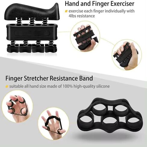 Hand Grip Strengthener Exercise Kit with 5 Pieces, Hand Exerciser for Men Women, Power Hand Grip Trainer, Finger Stretcher, Grip Ring, Stress Relief Ball, for Grip Strength Training in Saudi Arabia