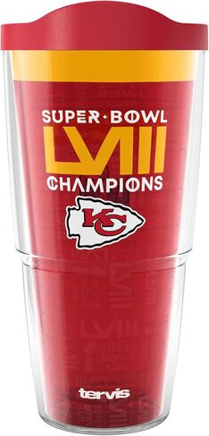 كوب سفر Tervis Traveler NFL Kansas City Chiefs - Super Bowl 58 LVIII Champions ذو جدران ثلاثية معزولة يحافظ على المشروبات باردة وساخنة، 30oz، من الفولاذ المقاوم للصدأ in Saudi Arabia