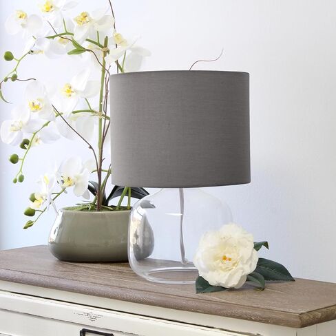 Simple Designs LT2064-SMW Smoke Gray Glass Table Lamp with White Fabric Shade in Saudi Arabia