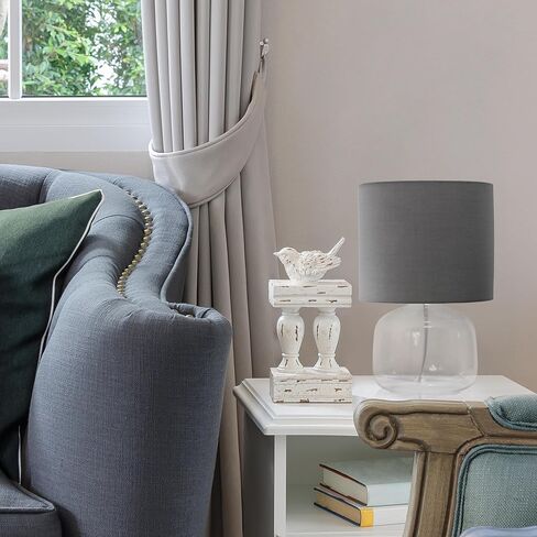Simple Designs LT2064-SMW Smoke Gray Glass Table Lamp with White Fabric Shade in Saudi Arabia