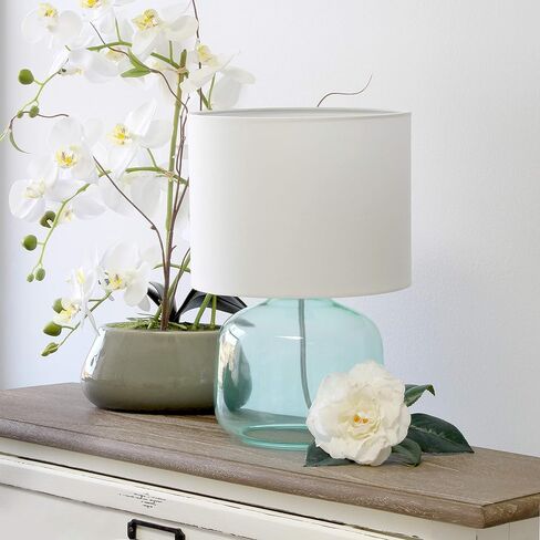 Simple Designs LT2064-SMW Smoke Gray Glass Table Lamp with White Fabric Shade in Saudi Arabia
