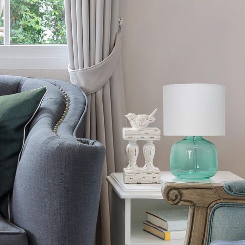 Simple Designs LT2064-SMW Smoke Gray Glass Table Lamp with White Fabric Shade in Saudi Arabia