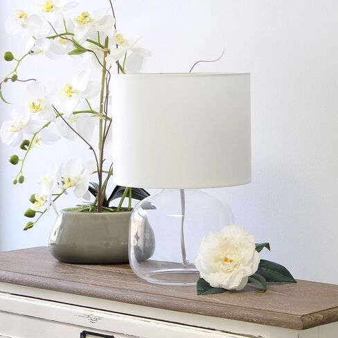 Simple Designs LT2064-SMW Smoke Gray Glass Table Lamp with White Fabric Shade in Kuwait