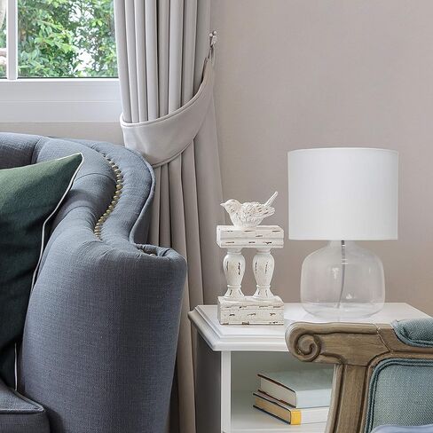 Simple Designs LT2064-SMW Smoke Gray Glass Table Lamp with White Fabric Shade in Kuwait