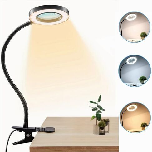 LED USB 10X Magnifying Desk Lamp with 3 Color Modes, 10 Level Dimmable and Flexible Gooseneck for Reading Craft Sewing Repair Close Work Beauty in Kuwait