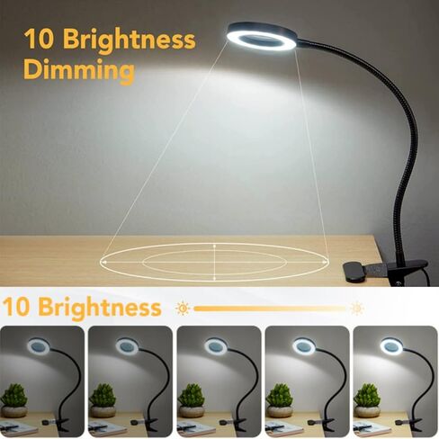 LED USB 10X Magnifying Desk Lamp with 3 Color Modes, 10 Level Dimmable and Flexible Gooseneck for Reading Craft Sewing Repair Close Work Beauty in Kuwait