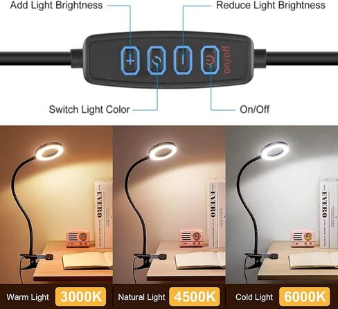 LED USB 10X Magnifying Desk Lamp with 3 Color Modes, 10 Level Dimmable and Flexible Gooseneck for Reading Craft Sewing Repair Close Work Beauty in Kuwait