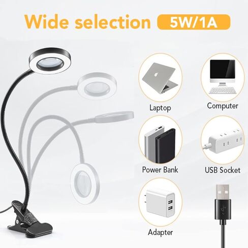 LED USB 10X Magnifying Desk Lamp with 3 Color Modes, 10 Level Dimmable and Flexible Gooseneck for Reading Craft Sewing Repair Close Work Beauty in Kuwait
