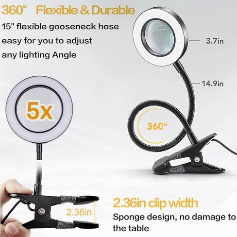 LED USB 10X Magnifying Desk Lamp with 3 Color Modes, 10 Level Dimmable and Flexible Gooseneck for Reading Craft Sewing Repair Close Work Beauty in Kuwait
