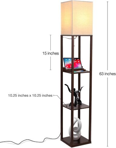 Brightech Maxwell Charger - Modern Shelf Floor Lamp with USB Charging Ports & Electric Outlet - Corner Display Floor Lamps with Shelves for Living Room, Bedroom and Office - White in Saudi Arabia