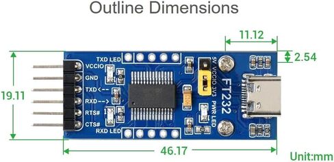 لوحة FT232 USB UART (النوع C)، وحدة محول محول تسلسلي USB إلى TTL على اللوحة الأصلية FT232RL، متوافقة مع نظام التشغيل Mac Linux Android Wince Windows 7/8/8.1/10/11، 5V/3.3V UART (TTL) in Kuwait
