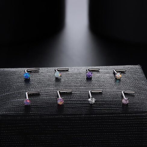 LOYALLOOK 8PCS Nose Rings Studs Titanium Nose Rings CZ Opal L Shaped Screw Studs Rings for Women Nose Screw Studs 18G/20G Samll Nose Stud Corkscrew Nose Rings Piercing Jewelry, 2mm in Kuwait