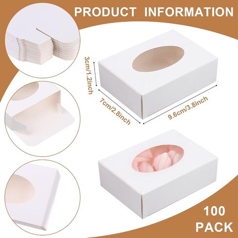 PINKXHY 100 PCS Mini Kraft Paper Box with Window Round Soap Packaging Boxes Craft Cardboard Present Box for Homemade Soap Favor Treat Bakery Candy, 3.8 x 2.8 x 1.2 Inch (White) in Saudi Arabia