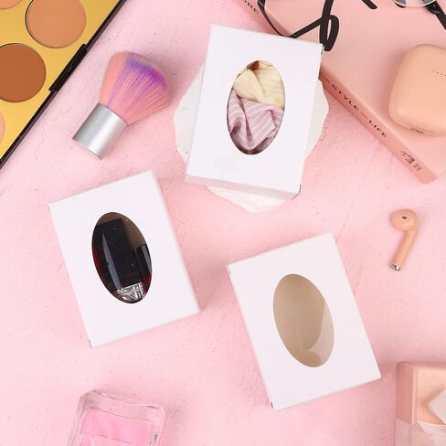 PINKXHY 100 PCS Mini Kraft Paper Box with Window Round Soap Packaging Boxes Craft Cardboard Present Box for Homemade Soap Favor Treat Bakery Candy, 3.8 x 2.8 x 1.2 Inch (White) in Saudi Arabia