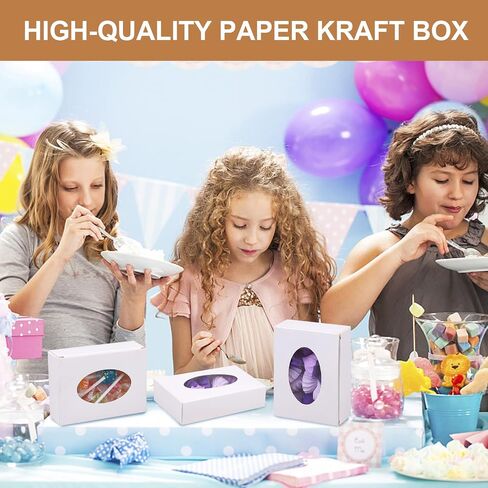 PINKXHY 100 PCS Mini Kraft Paper Box with Window Round Soap Packaging Boxes Craft Cardboard Present Box for Homemade Soap Favor Treat Bakery Candy, 3.8 x 2.8 x 1.2 Inch (White) in Saudi Arabia