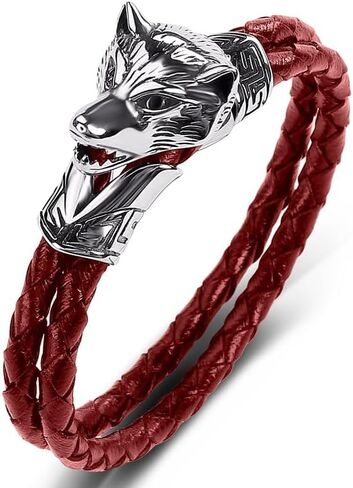 Wolf Bracelet Stainless Steel Leather Braided Bracelet Punk Jewelry for Mens in Saudi Arabia